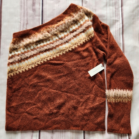 NWT Anthropologie "Vittoria Fair Isle" One Shoulder Sweater Wool Alpaca Blend XL - Picture 4 of 12
